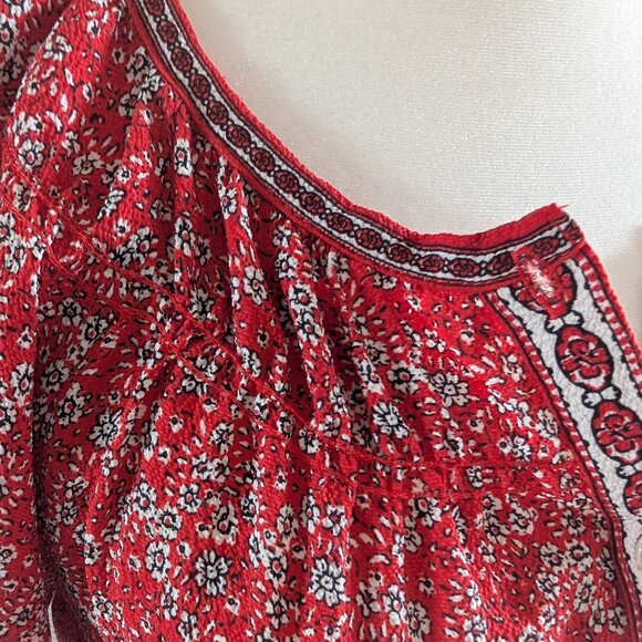 Max Studio Red Floral Tie Waist Midi Dress Side Slits XS/S Cottagecore Feminine - Picture 5 of 14